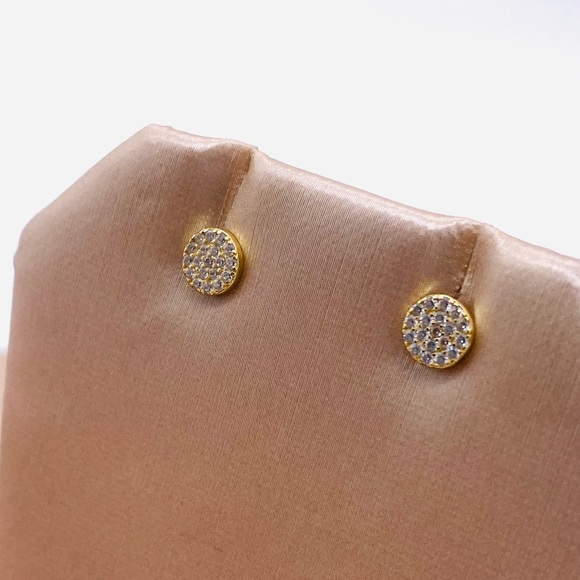EUC Gold Plated CZ Disc Stud Earrings - Picture 10 of 15